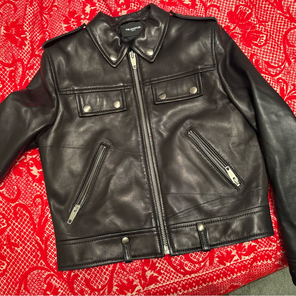 The Kooples Black Leather Bomber Jacket